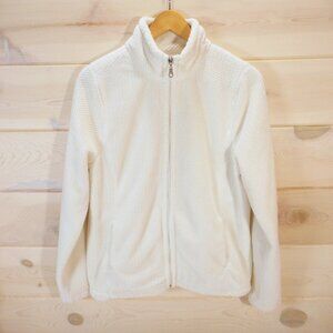 Exertek Women's size L Fleece Jacket Full Zip Pockets Mock Neck Cozy Ivory